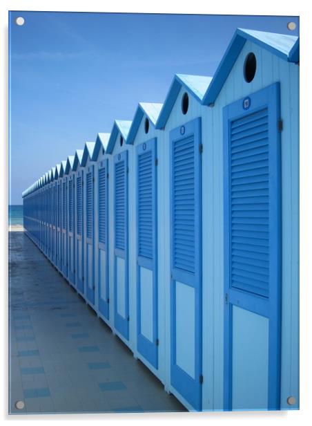 Blue Beach Huts in Italy Acrylic by Carla Lock