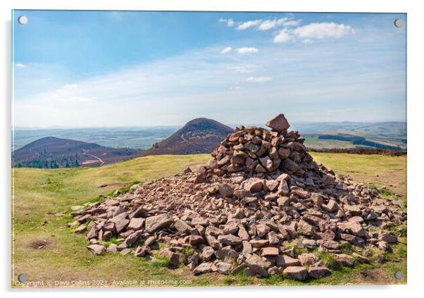 Rock pile at the top of Eildon Hill North looking towards Eildon Mid Hill and Eildon Wester Hill Acrylic by Dave Collins