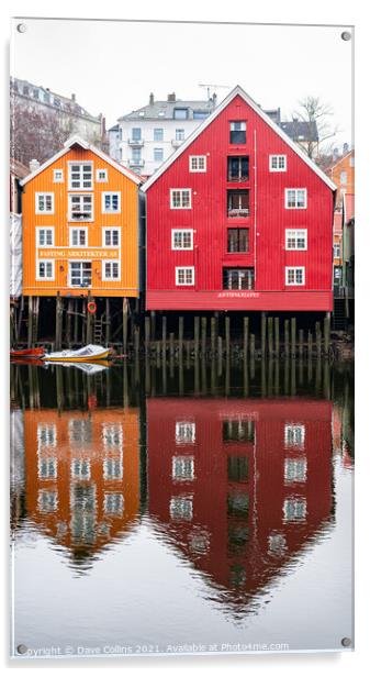 Waterfront buildings and reflections, Trondheim, Norway Acrylic by Dave Collins