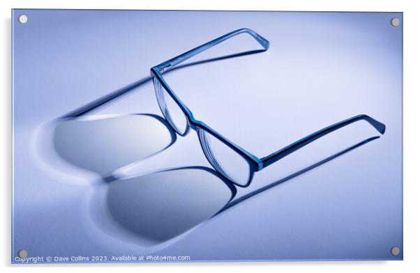 Artistic blue toned pair of blue glasses with shadows Acrylic by Dave Collins