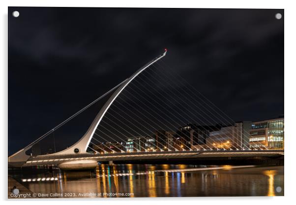 The Samuel Beckett Bridge over the River Liffey illuminated at night  (Looking upstream from the south bank), Dublin, Ireland Acrylic by Dave Collins