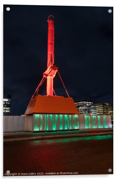 The Diving Bell used in the building of Dublin Port’s quay walls illuminated at night, Dublin, Ireland Acrylic by Dave Collins