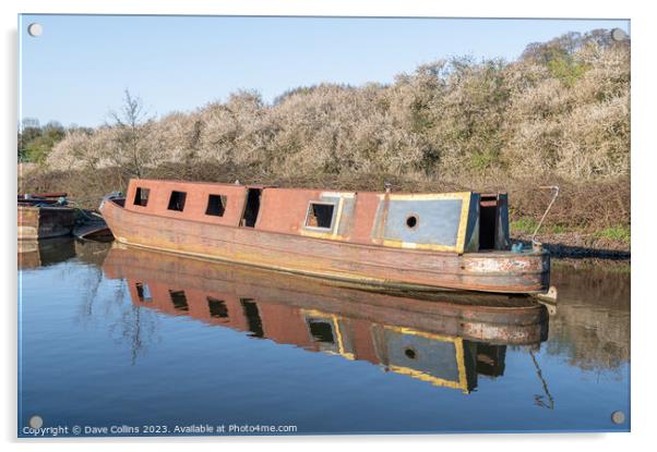 Rusty Canal Barge Narrow boat Awaiting Restoration on the Grand Union Canal, Rickmansworth, Hertfordshire, England. Acrylic by Dave Collins