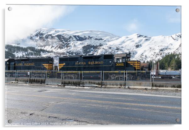 Alaska Railroad Locomotive 3001 with snow covered mountains behind, Whittier, Alaska, USA Acrylic by Dave Collins