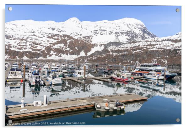 Outdoor Snow covered mountain reflected in the calm waters of Whittier marina, Whittier, Alaska, USA Acrylic by Dave Collins