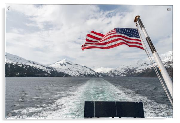 American Stars and Stripes flag on the back of a boat in Price William Sound, Alaksa, USA Acrylic by Dave Collins