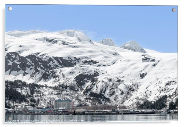 The Begich Towers Condominium building and snow covered mountains behind, Whittier, Alaska, USA Acrylic by Dave Collins