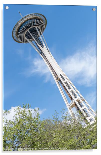 Dutch angle view of the Space Needle from Seattle Center, Seattle, Washington, USA Acrylic by Dave Collins