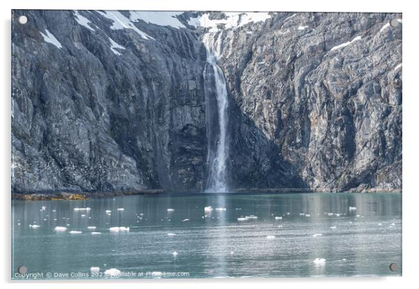 Melt water waterfall down the side of a snow covered mountain, Prince William Sound, Alaska, USA Acrylic by Dave Collins