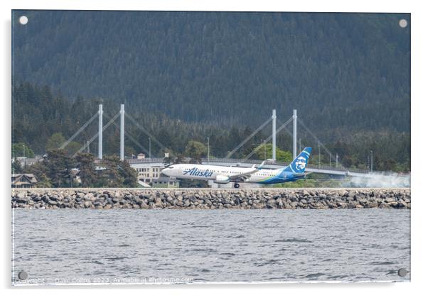 Alaska Airlines Boeing 737 landing at  Sitka Rocky Gutierrez Airport, Alaska, USA Acrylic by Dave Collins