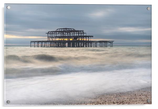 Brighton West Pier Ruins Acrylic by Dave Collins