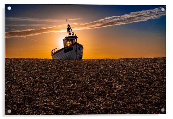 Fishing Boat on the Beach at Dungerness at sunrise Acrylic by Dave Collins