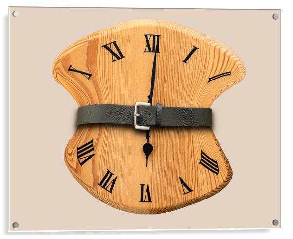 Tight for Time - Distorted Clock with belt pulled  Acrylic by Dave Collins