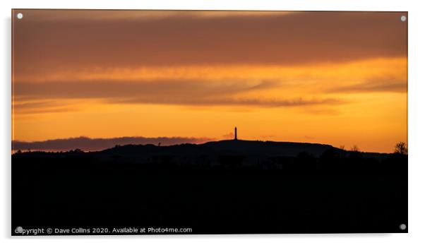 Scottish Borders  at sunset with the Waterloo Monument in silhouette, Scottish Borders, UK Acrylic by Dave Collins