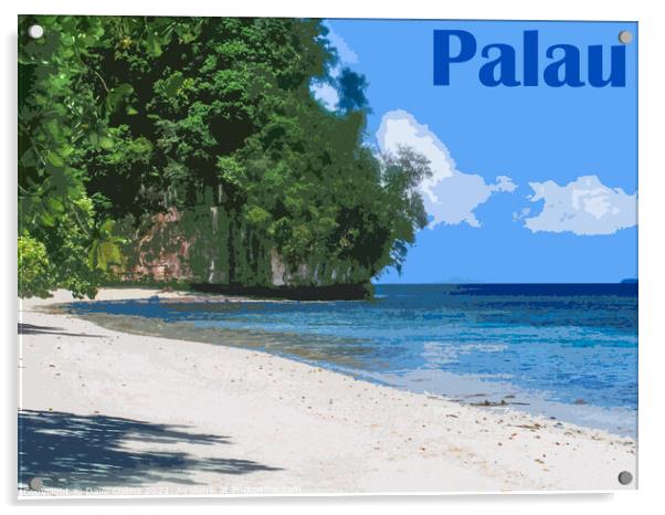 Beach Scene Digital Art, Palau, Micronesia Acrylic by Dave Collins