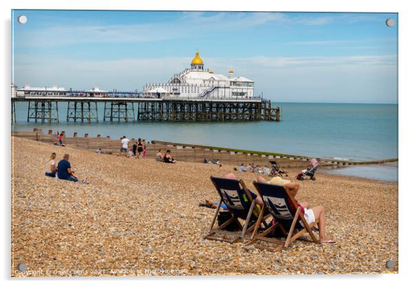 Deck chairs on Eastbourne Beach & Pier Acrylic by Dave Collins