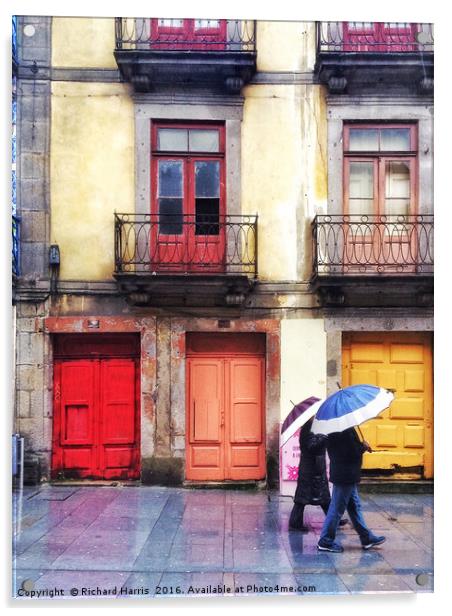 Colourful Porto, Portugal, in the rain Acrylic by Richard Harris