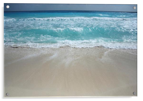 Waves, Cancun, Carribean sea beach, Mexico Acrylic by Larisa Siverina
