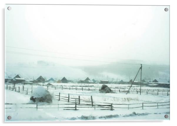 Rural winter landscape Acrylic by Larisa Siverina