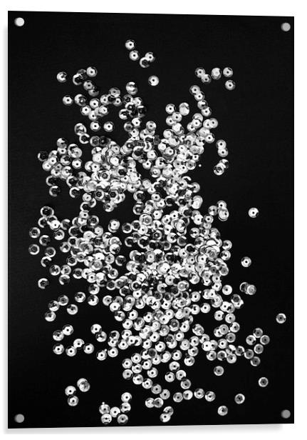 Silver sequins on black paper Acrylic by Larisa Siverina