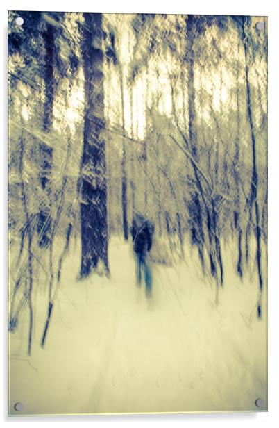 Skier in a winter forest Acrylic by Larisa Siverina