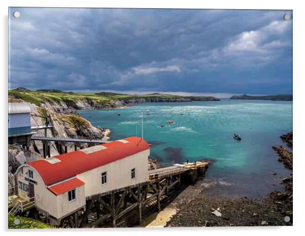 St Justinian's Lifeboat Station, Pembrokeshire. Acrylic by Colin Allen