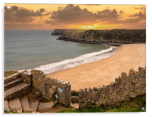 Sunset  at Barafundle Bay Acrylic by Colin Allen