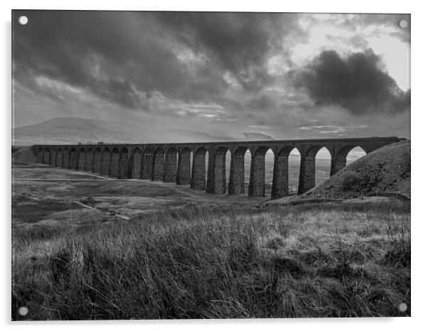 Ribblehead Viaduct - Monochrome Acrylic by Colin Allen