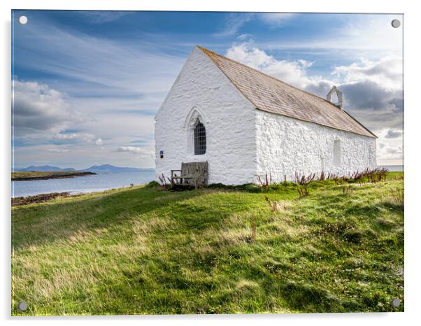 St Cwyfan's Church. Anglesey. Acrylic by Colin Allen