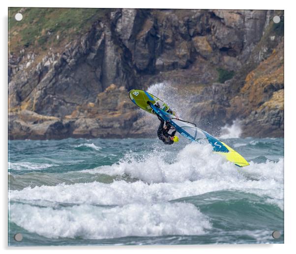 The Acrobatic Windsurfer at Newgale. Acrylic by Colin Allen