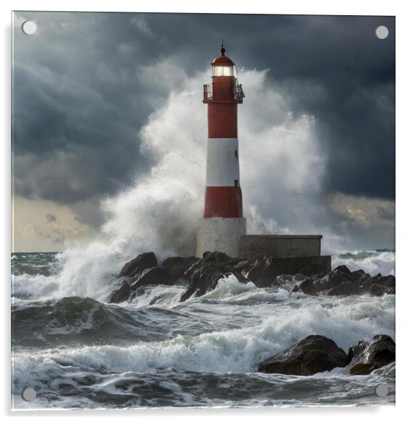 Lighthouse in a Storm Acrylic by Colin Allen