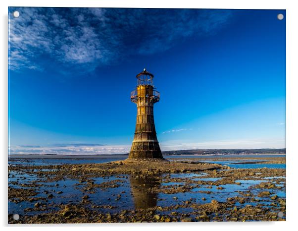 The Iron Lighthouse at Whiteford. Acrylic by Colin Allen