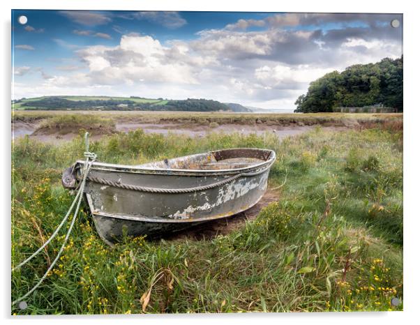 The Grey Boat at Laugharne. Acrylic by Colin Allen