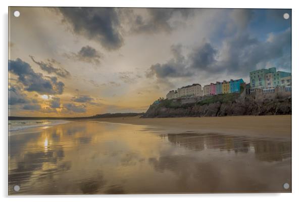 The  South Beach Tenby in Winter. Acrylic by Colin Allen
