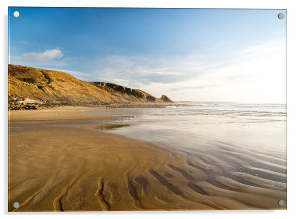 Ripples in the sand at Newgale Beach. Acrylic by Colin Allen