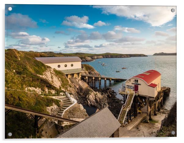 St Justinian's Lifeboat Station, Pembrokeshire. Acrylic by Colin Allen