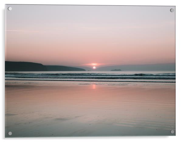 Broad Haven Beach Winter Sunset. Acrylic by Colin Allen