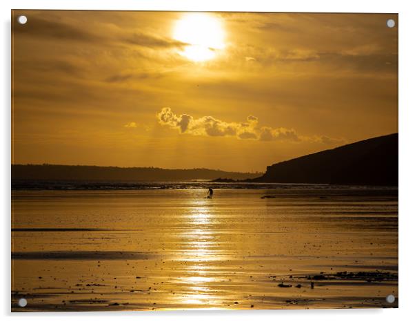 Pendine Beach at Sunset. Acrylic by Colin Allen