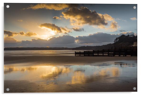 Amroth Beach Sunset in Winter. Acrylic by Colin Allen