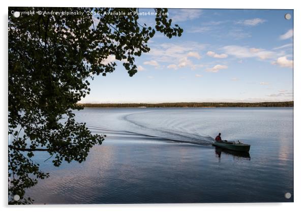The boat floats on the lake. V Acrylic by Andrey Lipinskiy