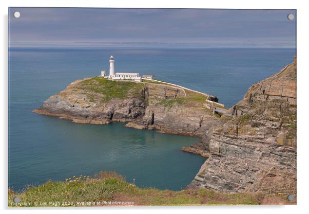 South Stack light house Acrylic by Len Pugh