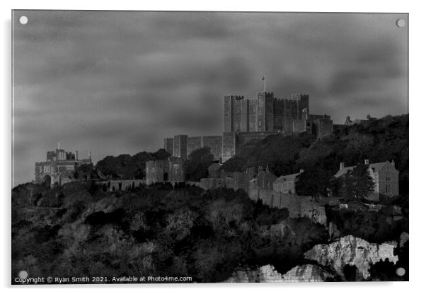 Dover Castle in Black and White Acrylic by Ryan Smith