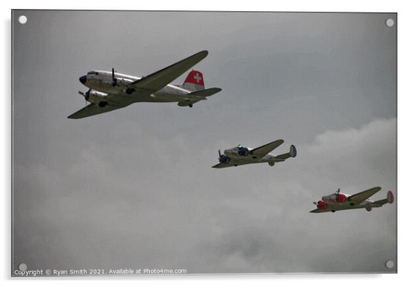 World War 2 cargo planes flying in formation Acrylic by Ryan Smith