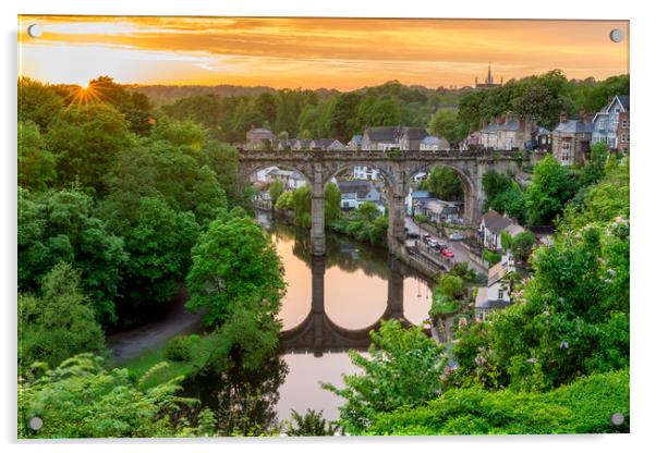 Knaresborough Viaduct sunset Acrylic by mike morley