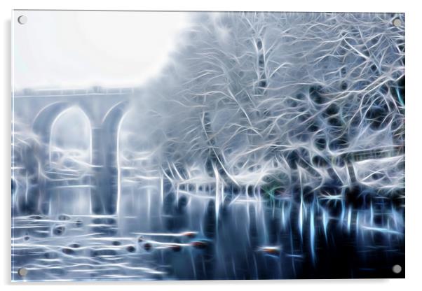 Knaresborough Viaduct abstract Acrylic by mike morley