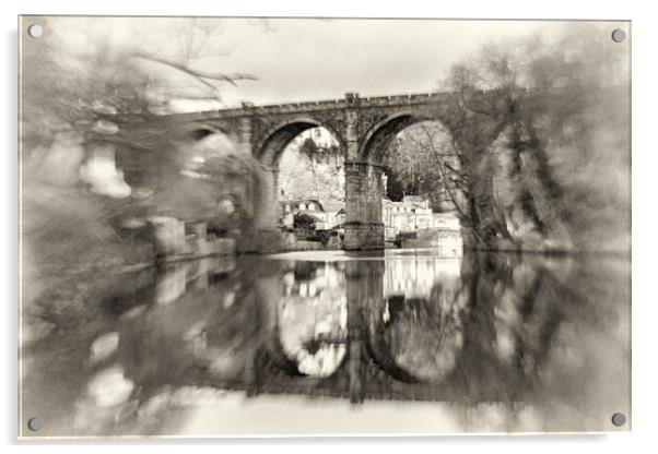 Knaresborough viaduct with retro vintage film processing effect Acrylic by mike morley