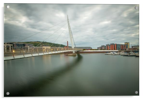 The sail bridge at Swansea marina Acrylic by Bryn Morgan