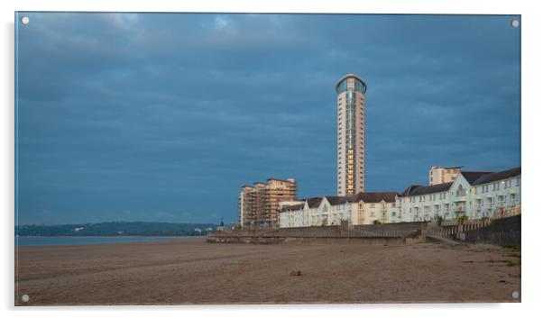 The Meridian tower viewed from Swansea bay Acrylic by Bryn Morgan