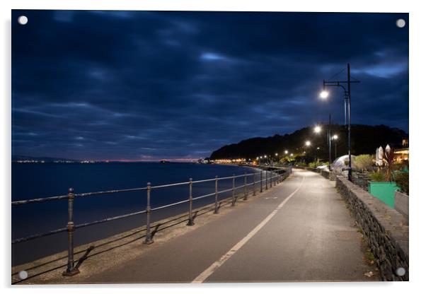 Mumbles pier and waterfront at daybreak on an Autu Acrylic by Bryn Morgan