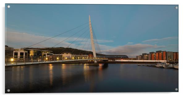 The sail bridge at Swansea marina Acrylic by Bryn Morgan